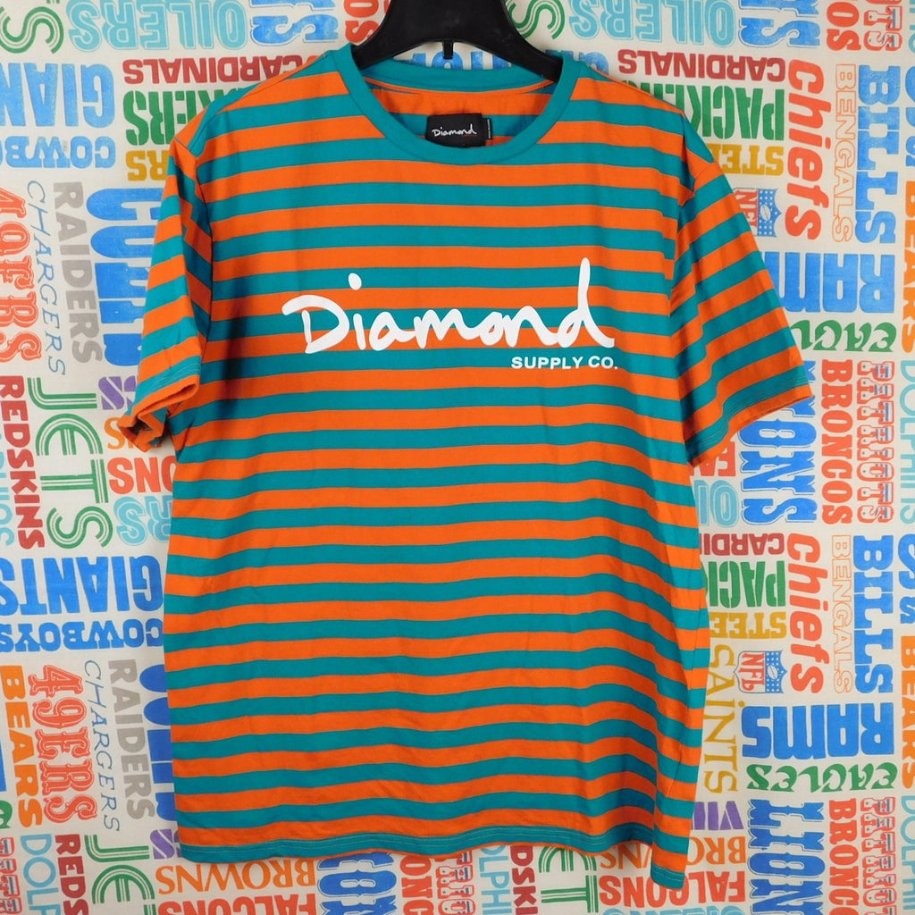 Diamond Supply Co Striped T Shirt - Miami Dolphins Colorway - Size XL