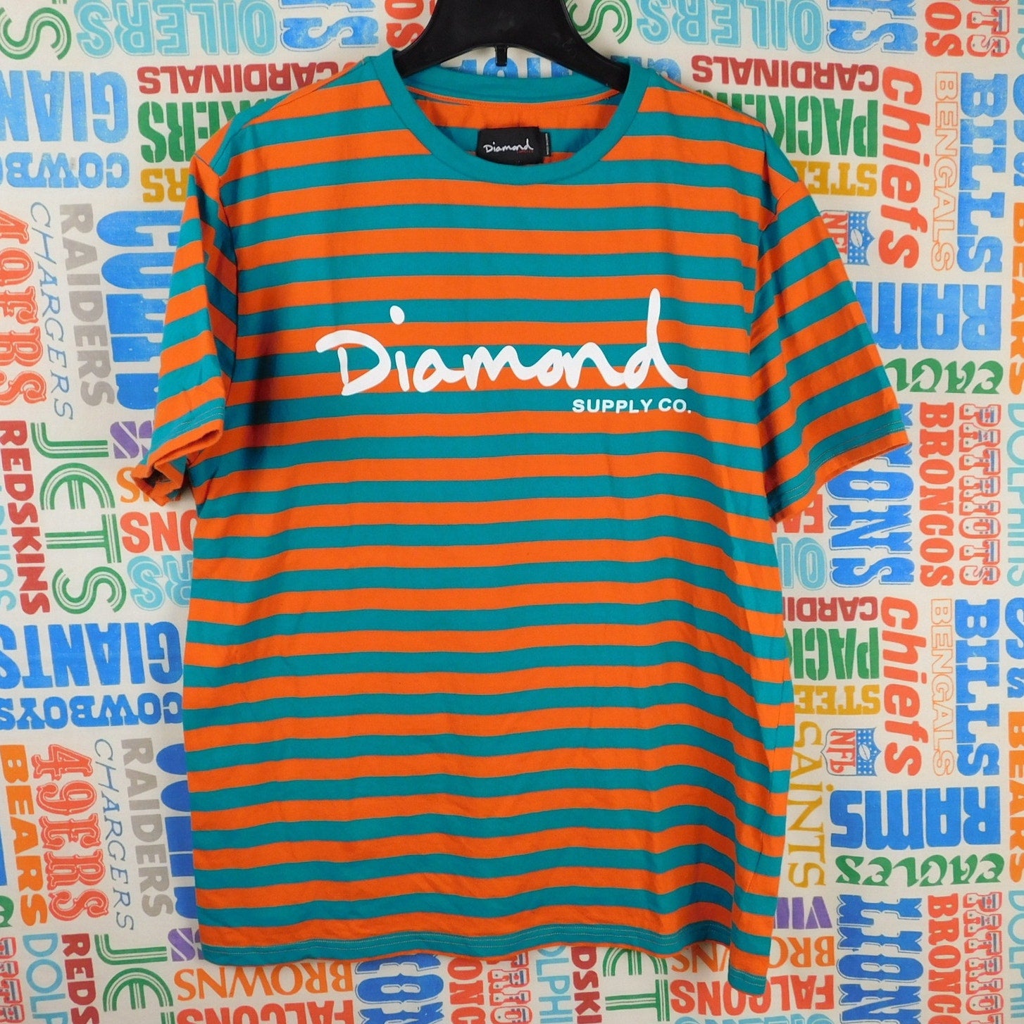 Diamond Supply Co Striped T Shirt - Miami Dolphins Colorway - Size XL