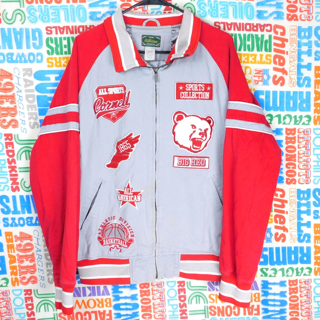 Stall & Dean Cornell University Jacket Full Zip Size L Big Red Gray Patches Soft