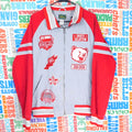 Stall & Dean Cornell University Jacket Full Zip Size L Big Red Gray Patches Soft