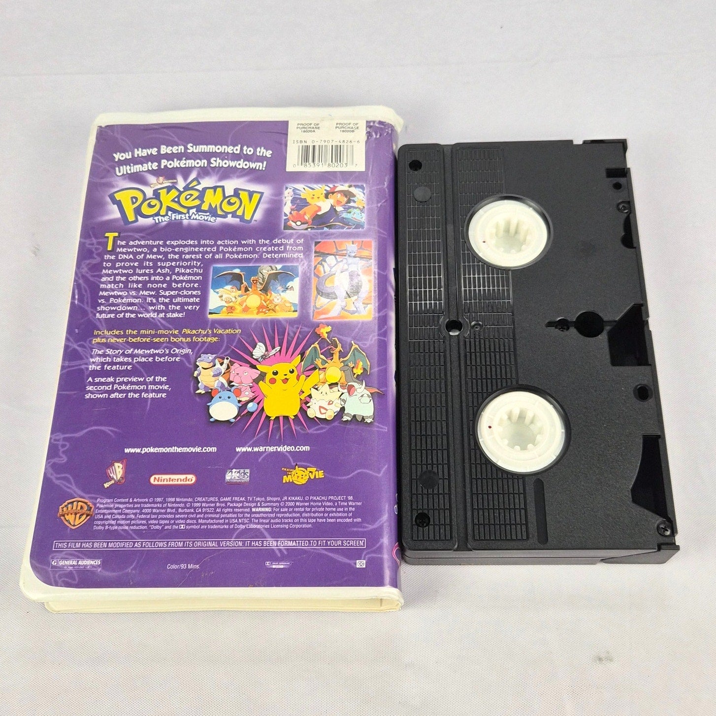 Pokemon The First Movie VHS MewTwo Vs Mew 1999 Tested Warner Bros Clamshell