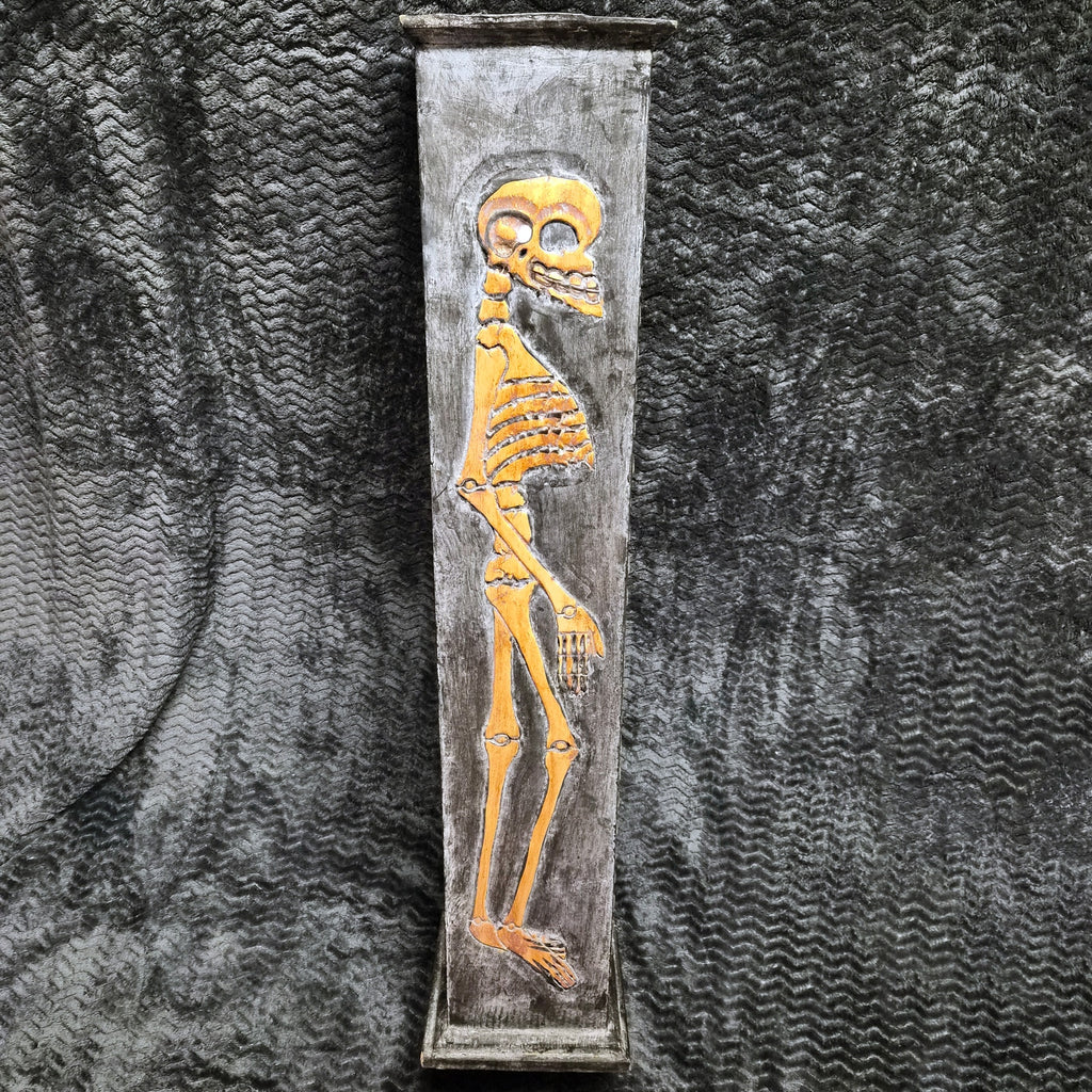 Vintage Gothic Skeleton Skull Wood CD Storage Tower Rack Carved 36" Halloween