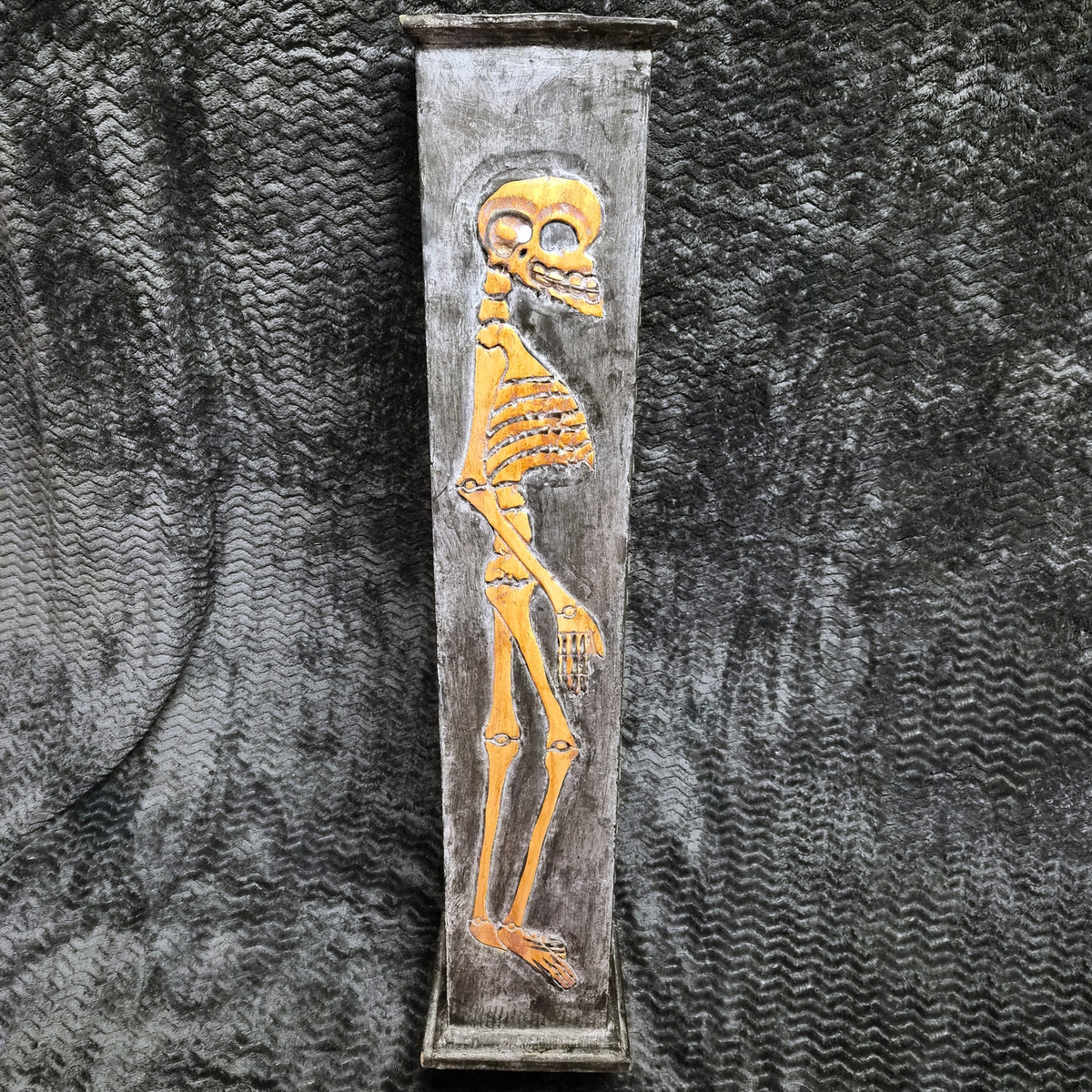 Vintage Gothic Skeleton Skull Wood CD Storage Tower Rack Carved 36" Halloween