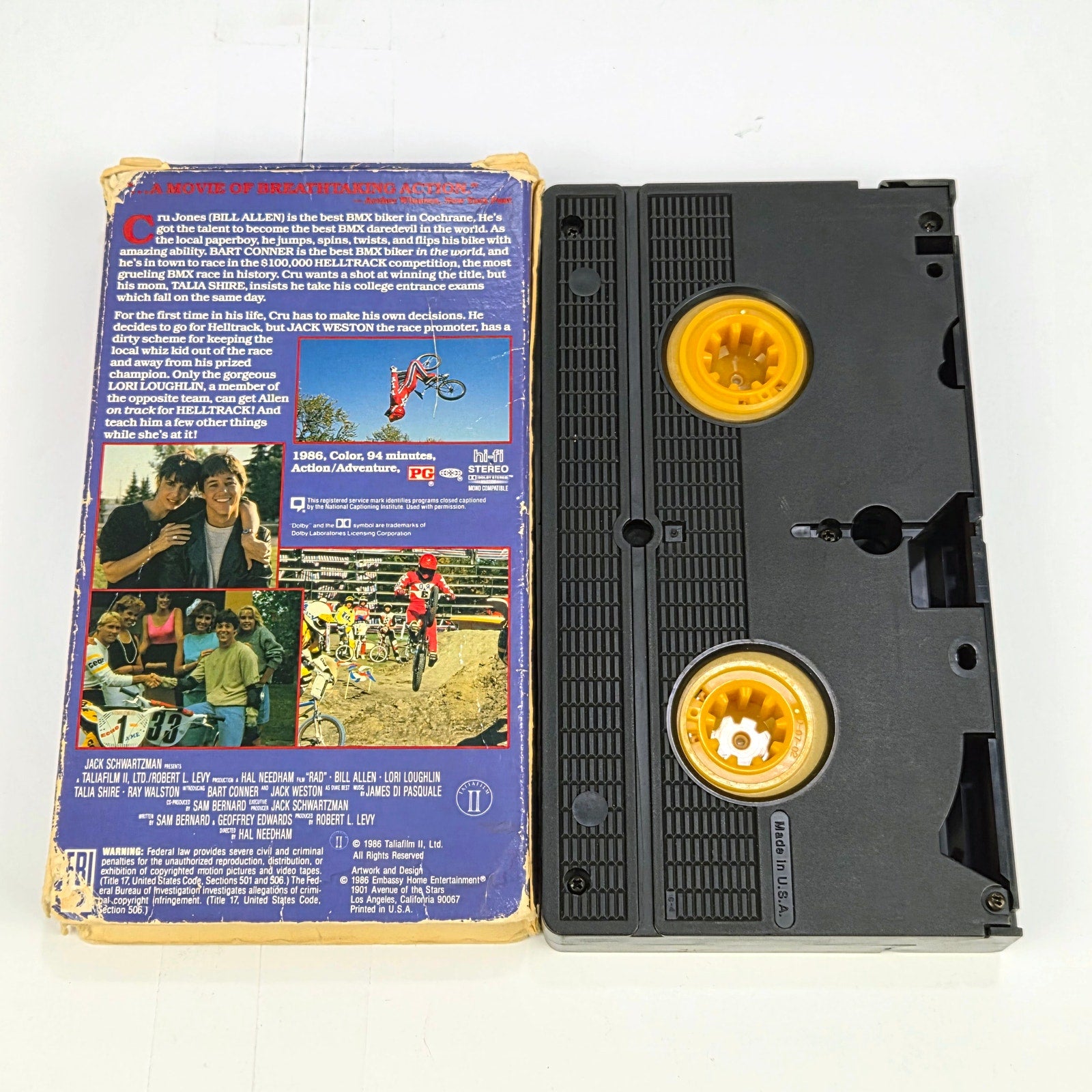 Rad VHS 1986 Tested Working BMX Movie Slipcover Embassy Home Entertainment