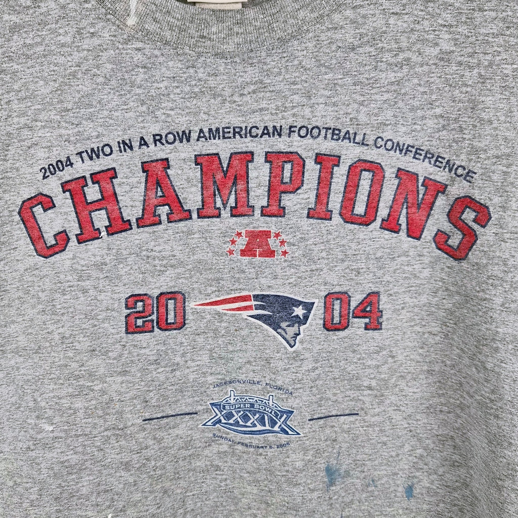 Y2K New England Patriots 2 In A Row AFC Champs T Shirt - Size L (Flawed)