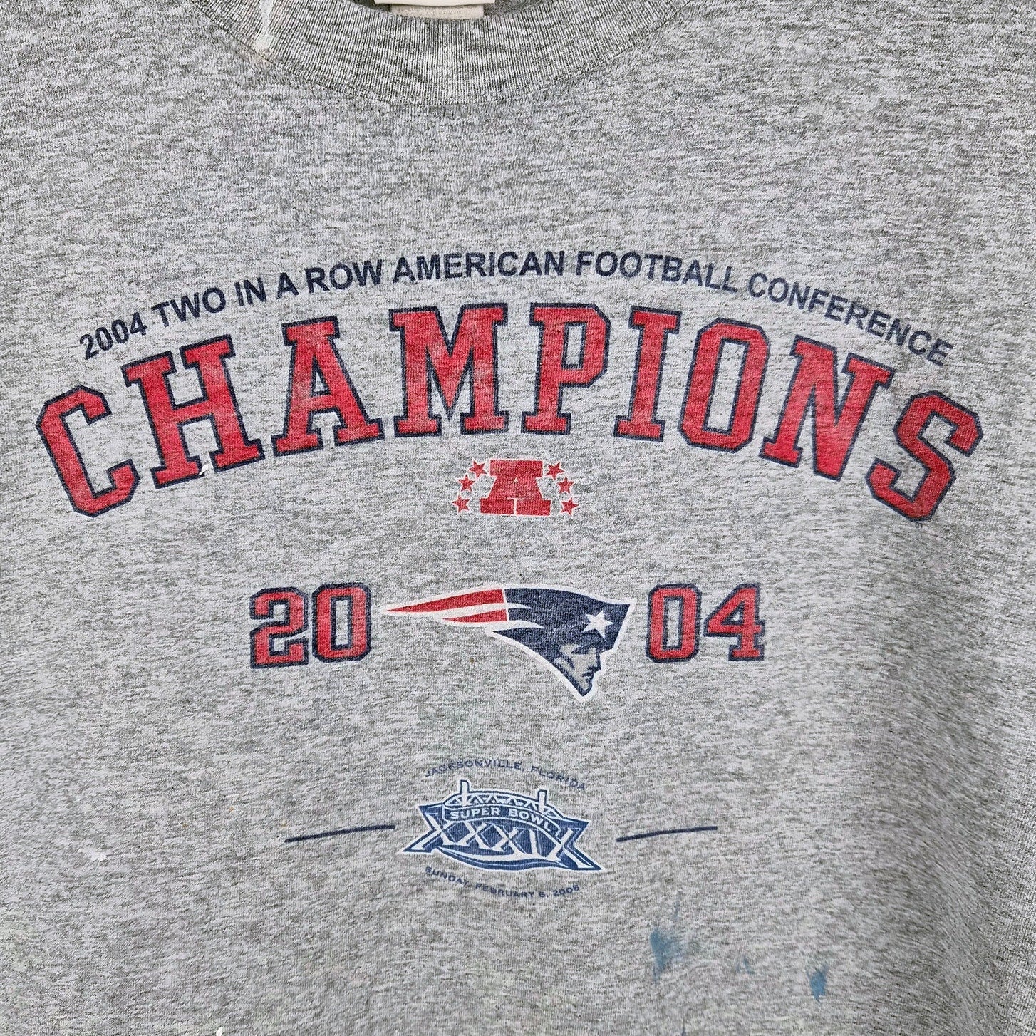 Y2K New England Patriots 2 In A Row AFC Champs T Shirt - Size L (Flawed)