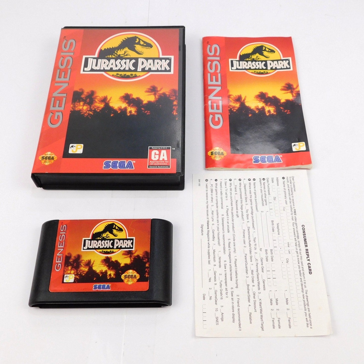 Jurassic Park SEGA Genesis Complete CIB Tested Working 1993 Reg Card