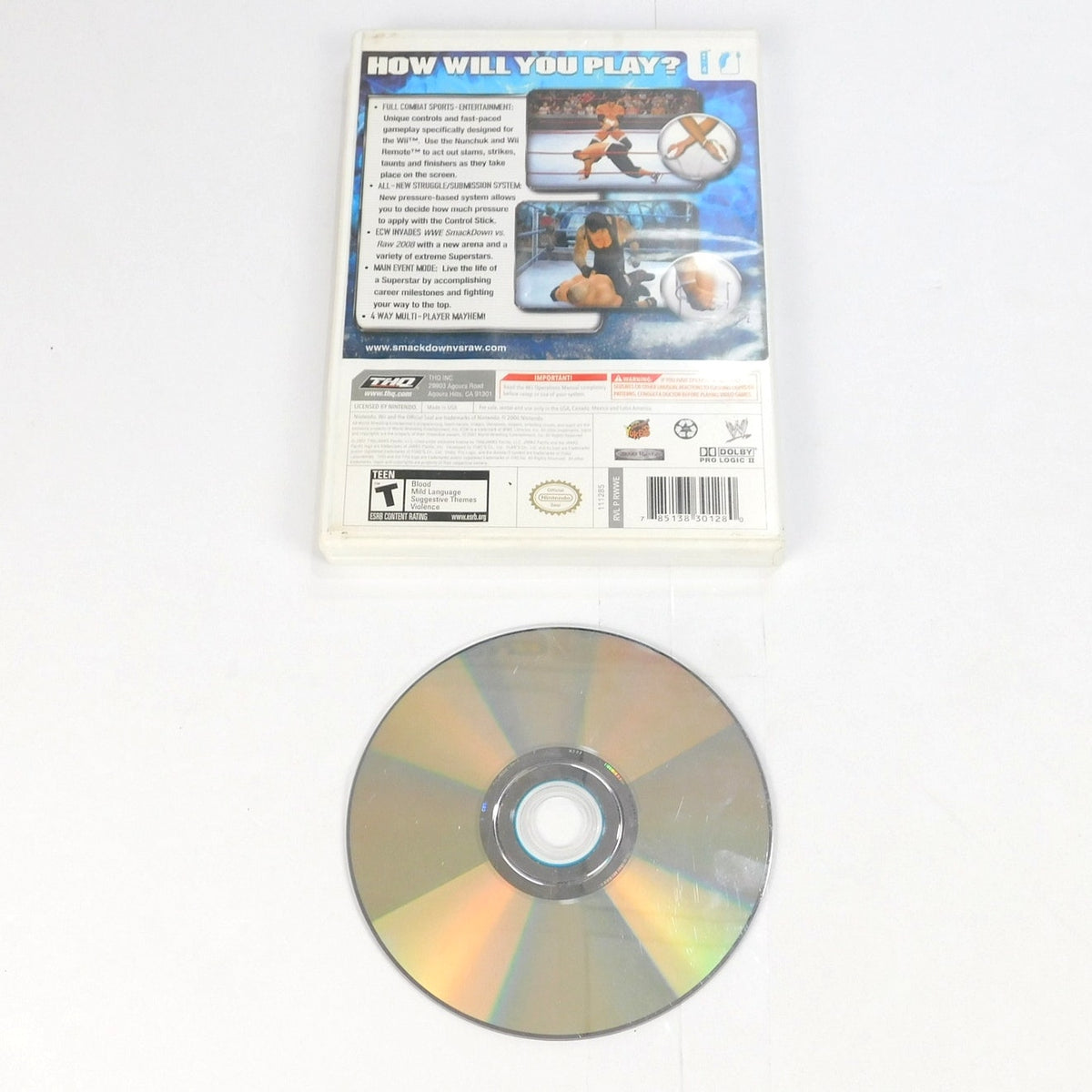WWE Smackdown Vs Raw 2008 Nintendo Wii Disc And Case No Manual Tested Working