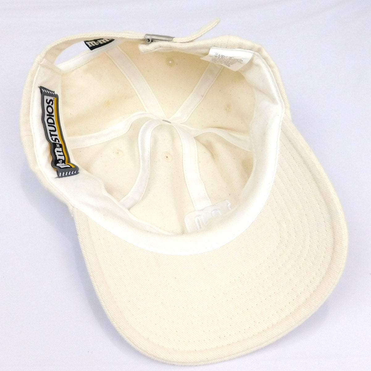 Vintage M&M's Studios Strapback Hat Cream Beige Embroidered Logo Adjustable