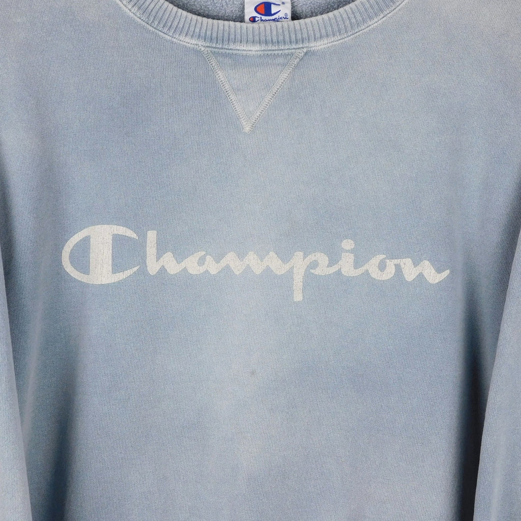 90s Faded Champion Script Logo Crewneck Sweatshirt - Size XL