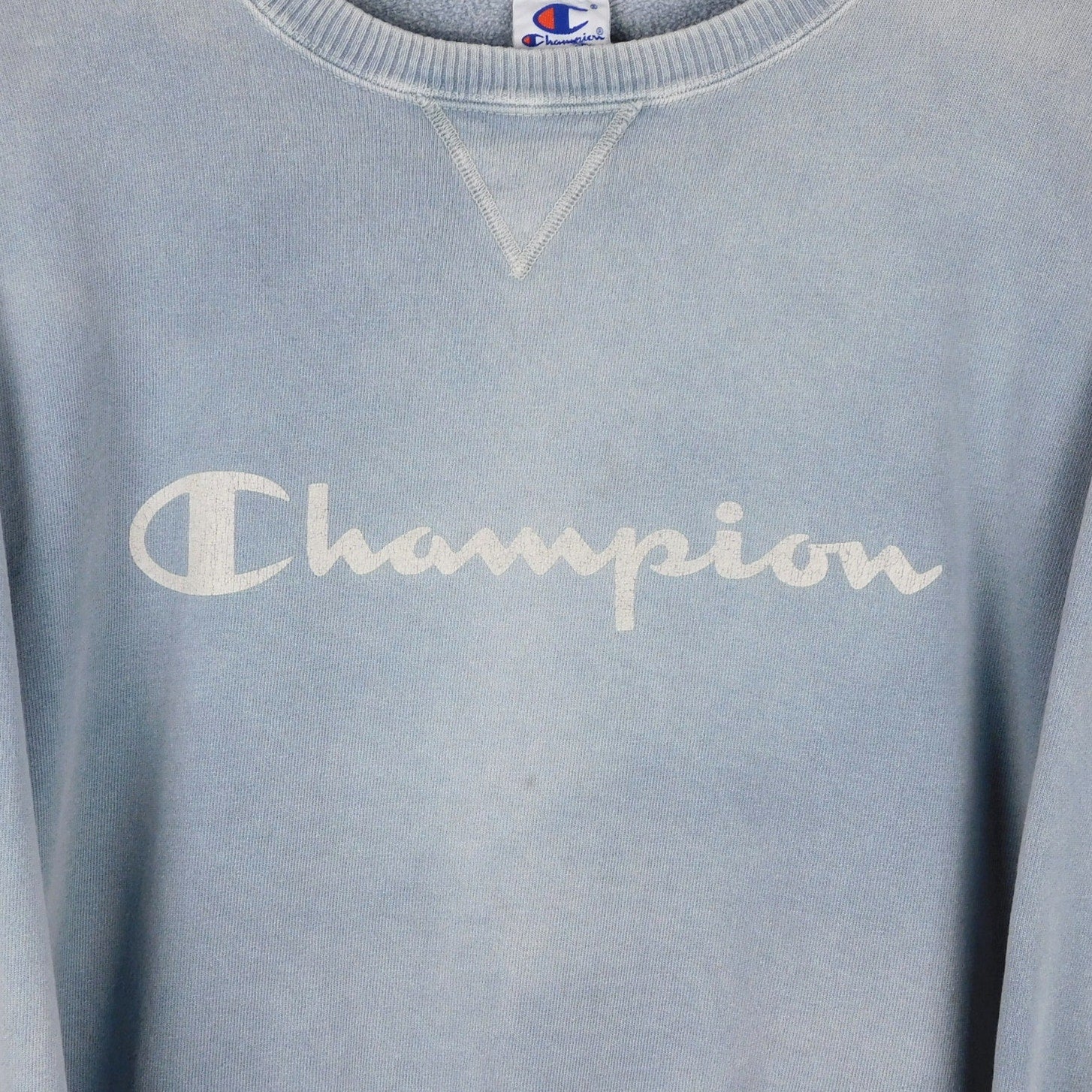 90s Faded Champion Script Logo Crewneck Sweatshirt - Size XL