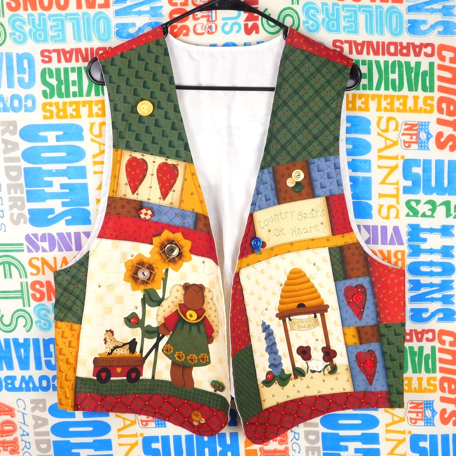 90s Country Bears At Heart Teacher Vest - Size XL (see measurements)