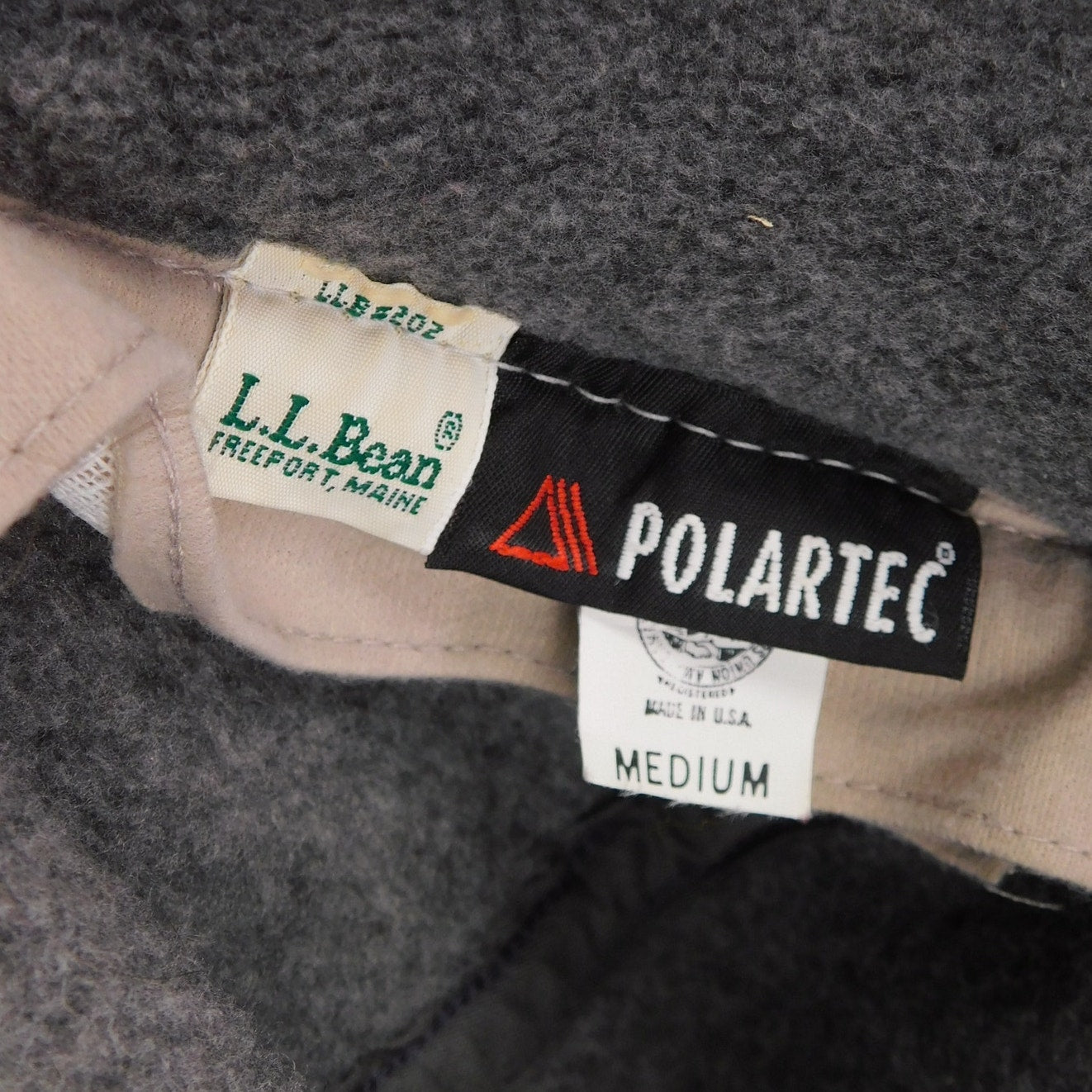 LL Bean Trapper Polartec Fleece Hat Strap Back Side Flaps Gray Size M USA Made