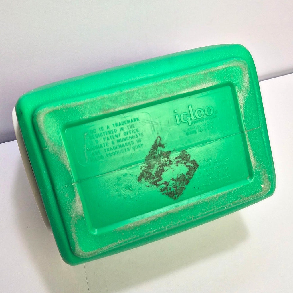 Vintage 1993 Igloo MiniMate Cooler Green White Blue 6 Can Lunch Box USA Made