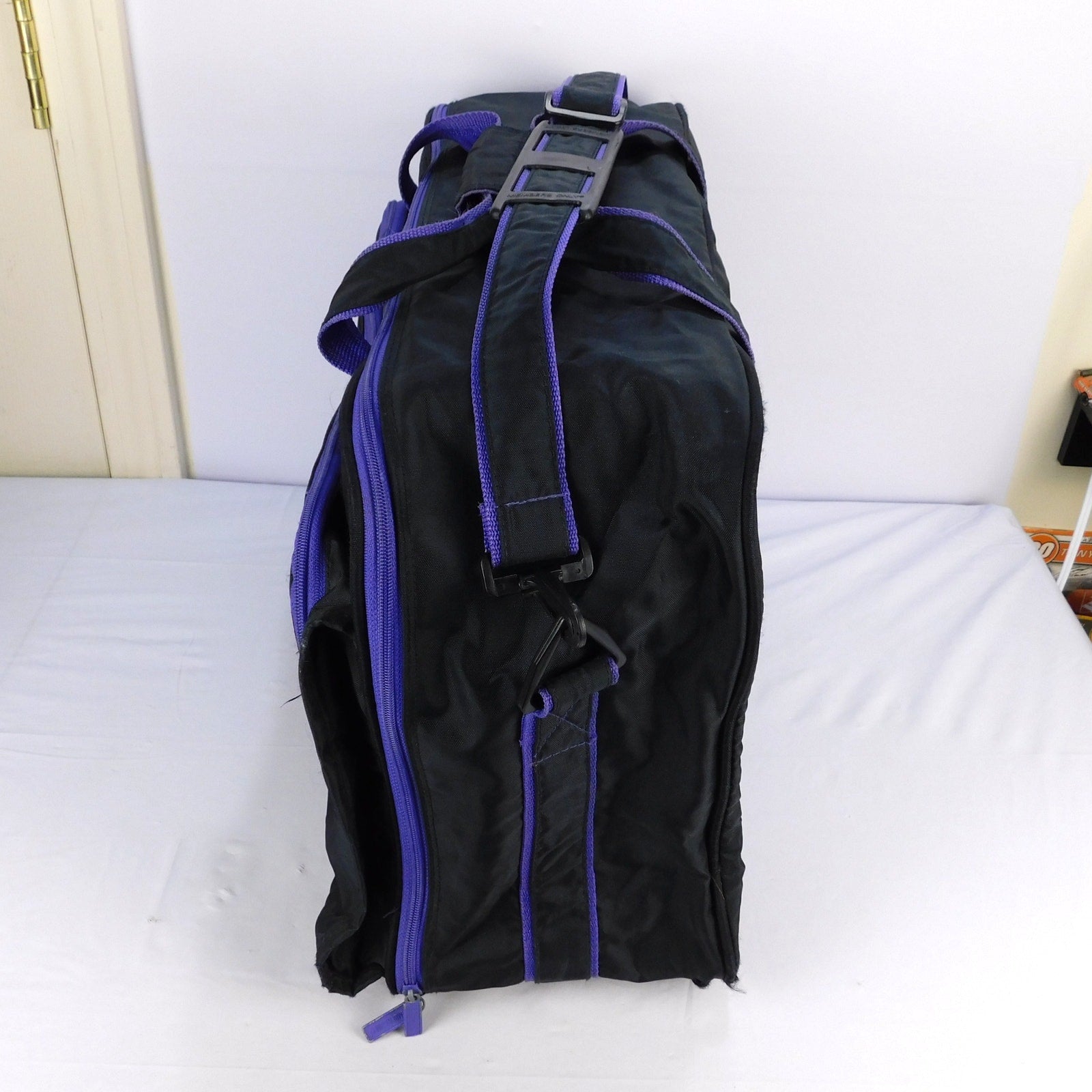 Vintage Members Only Duffel Bag Black Purple Nylon Travel Gym Weekend Bag