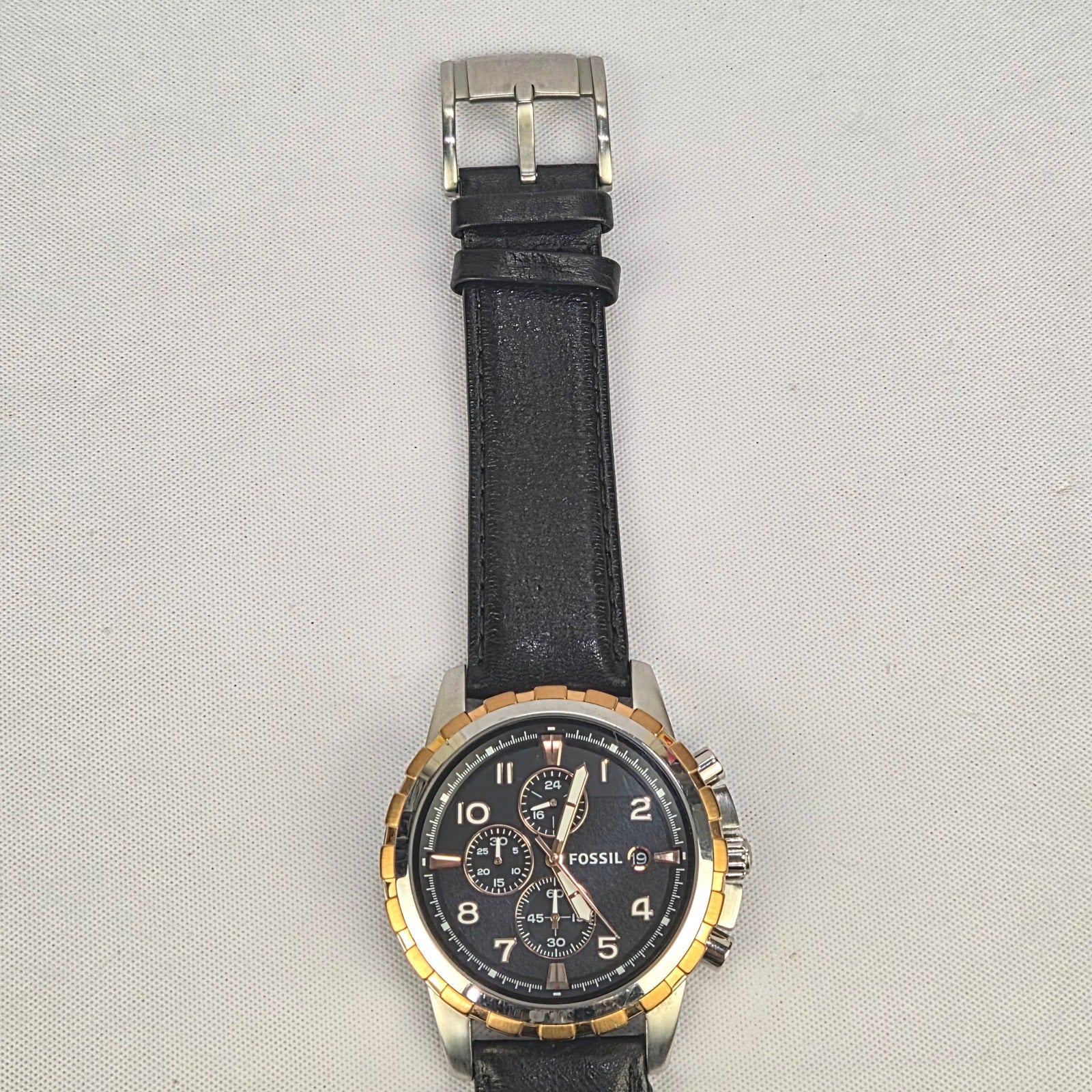 Fossil Dean FS4545 Mens Watch Chronograph Black Dial Leather Band New Battery