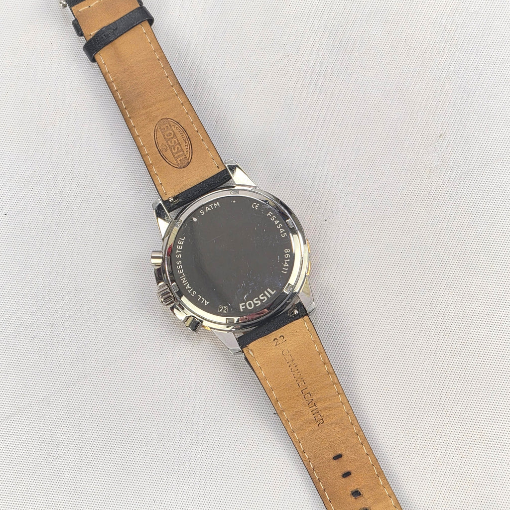 Fossil Dean FS4545 Mens Watch Chronograph Black Dial Leather Band New Battery