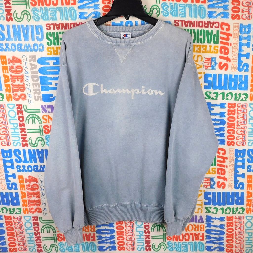 90s Faded Champion Script Logo Crewneck Sweatshirt - Size XL