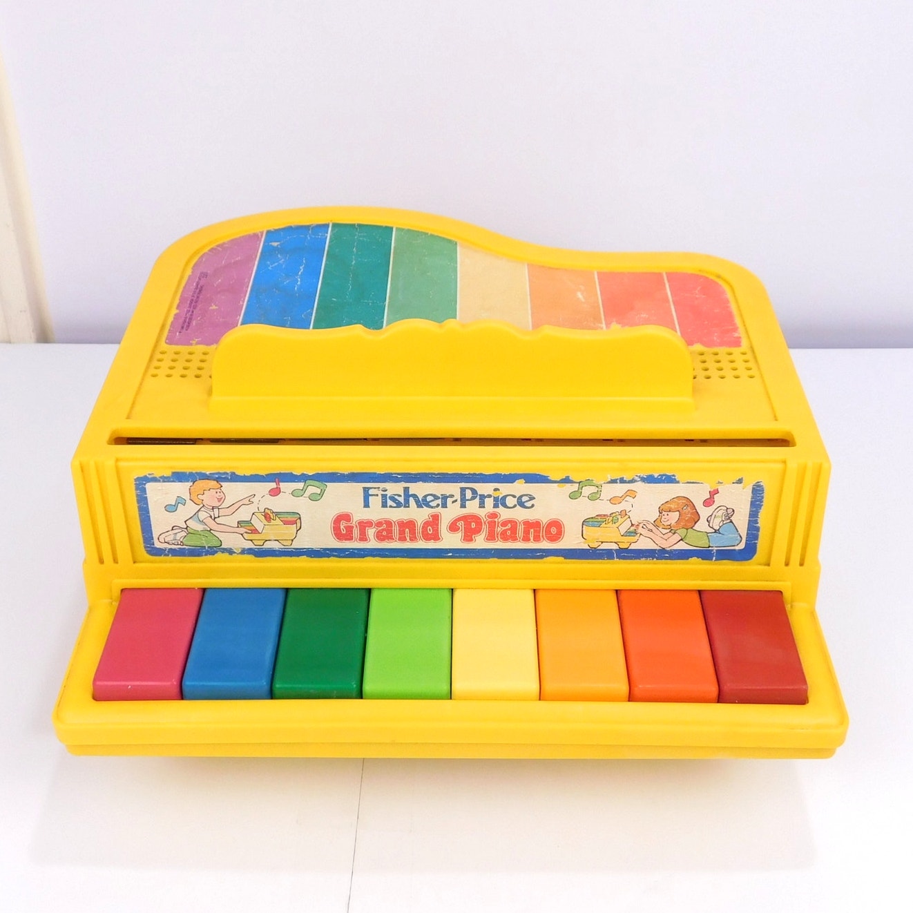 Vintage Fisher Price Grand Piano 1986 Yellow Rainbow Keys 2201 Tested