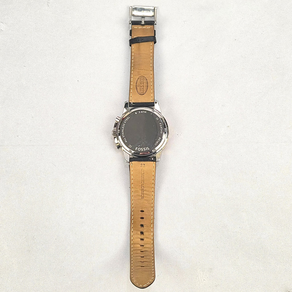 Fossil Dean FS4545 Mens Watch Chronograph Black Dial Leather Band New Battery