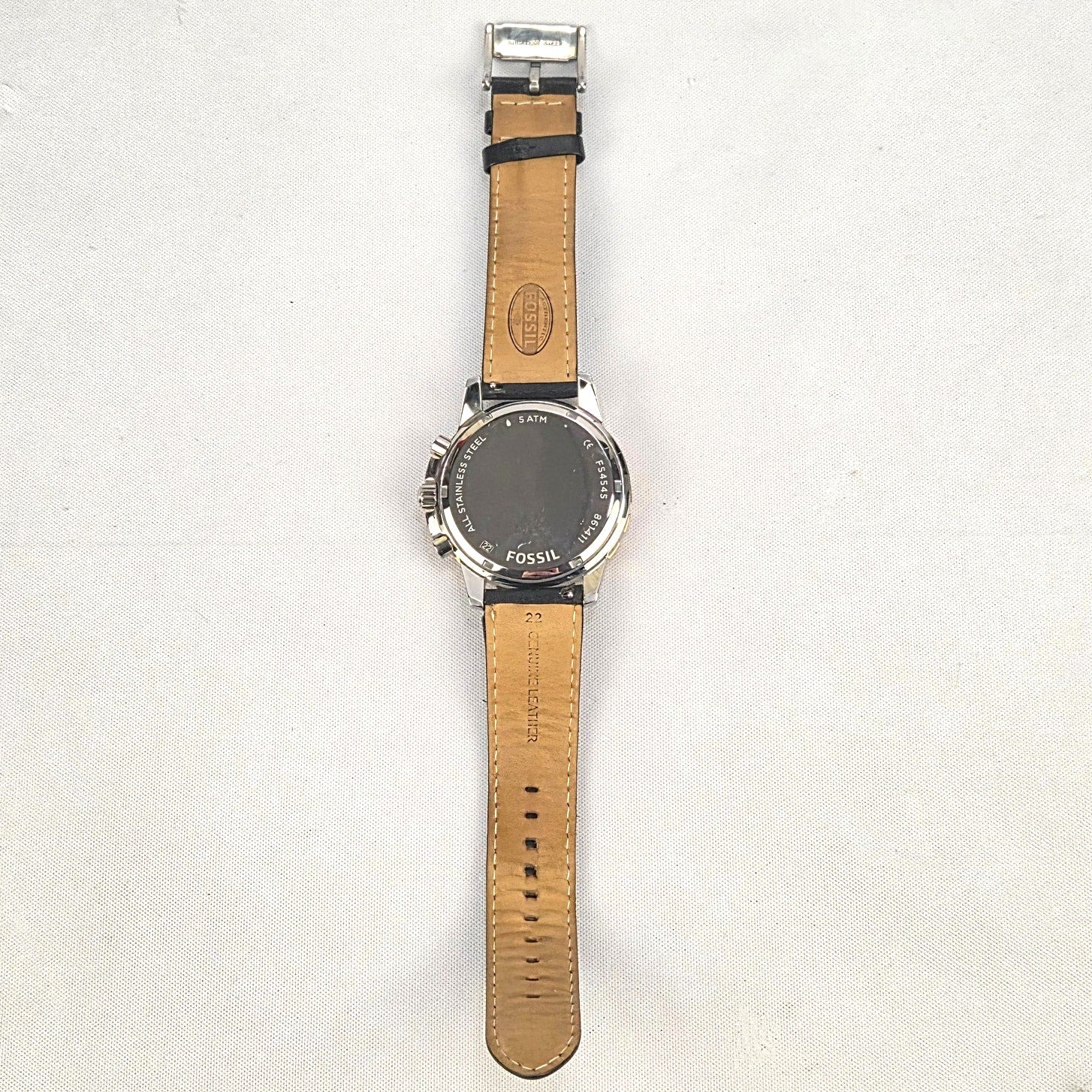 Fossil Dean FS4545 Mens Watch Chronograph Black Dial Leather Band New Battery