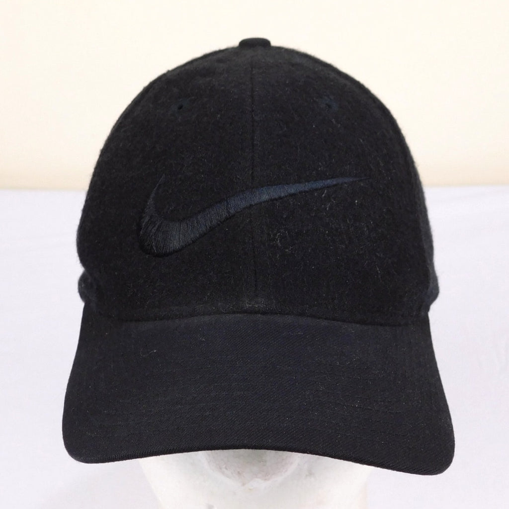 90s/Y2K Nike Black Tonal Swoosh Wool Strapback Hat - Adjustable