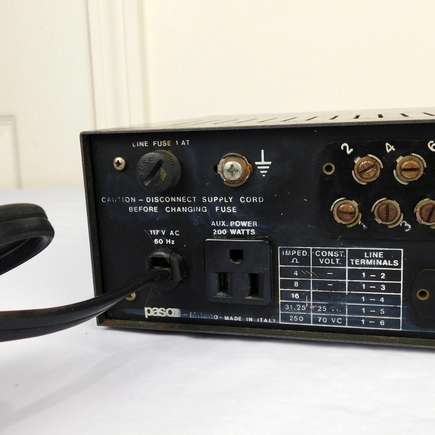 PASO T20-TR Vintage PA Amplifier 70V Mono AUX MIC Tested Working Solid State