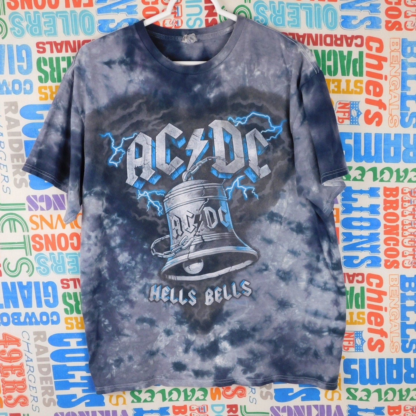 Y2K AC/DC Hell's Bells Tie Dye T Shirt - Size L