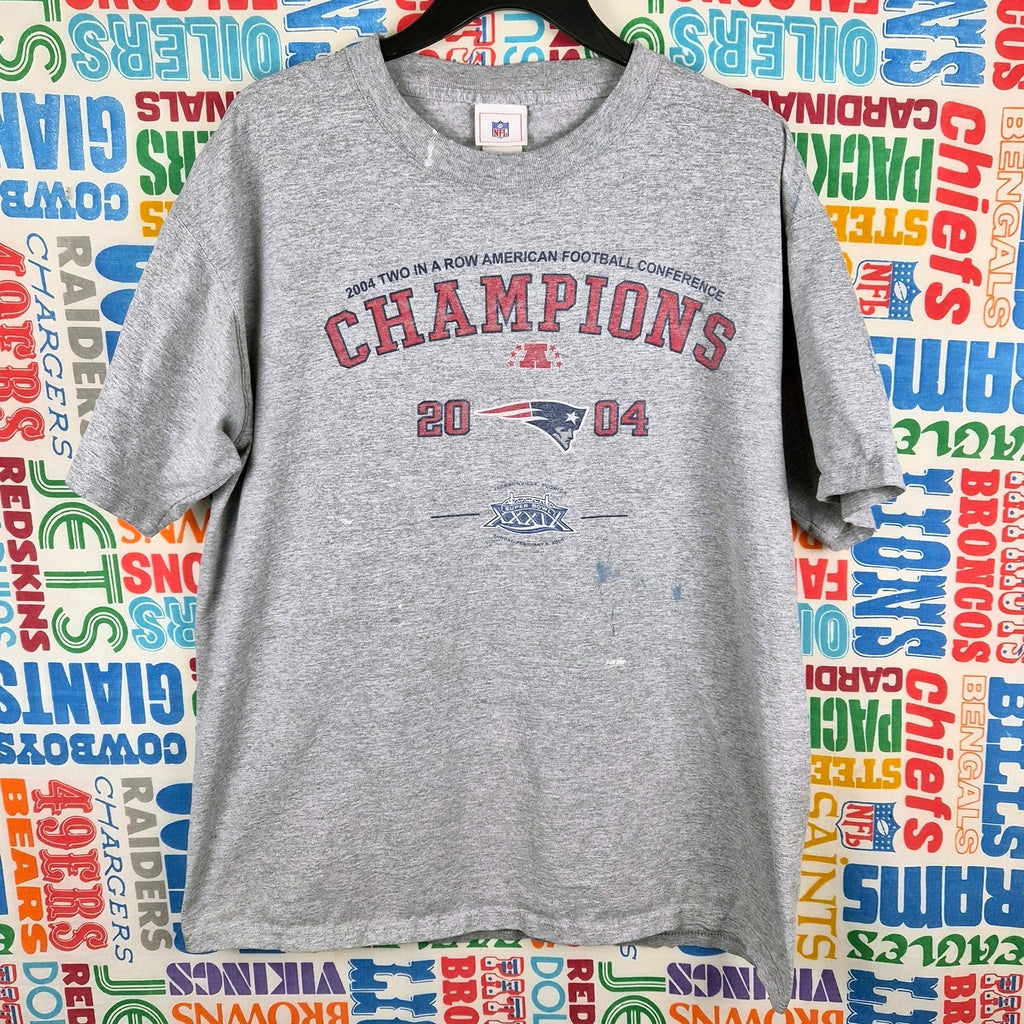 Y2K New England Patriots 2 In A Row AFC Champs T Shirt - Size L (Flawed)