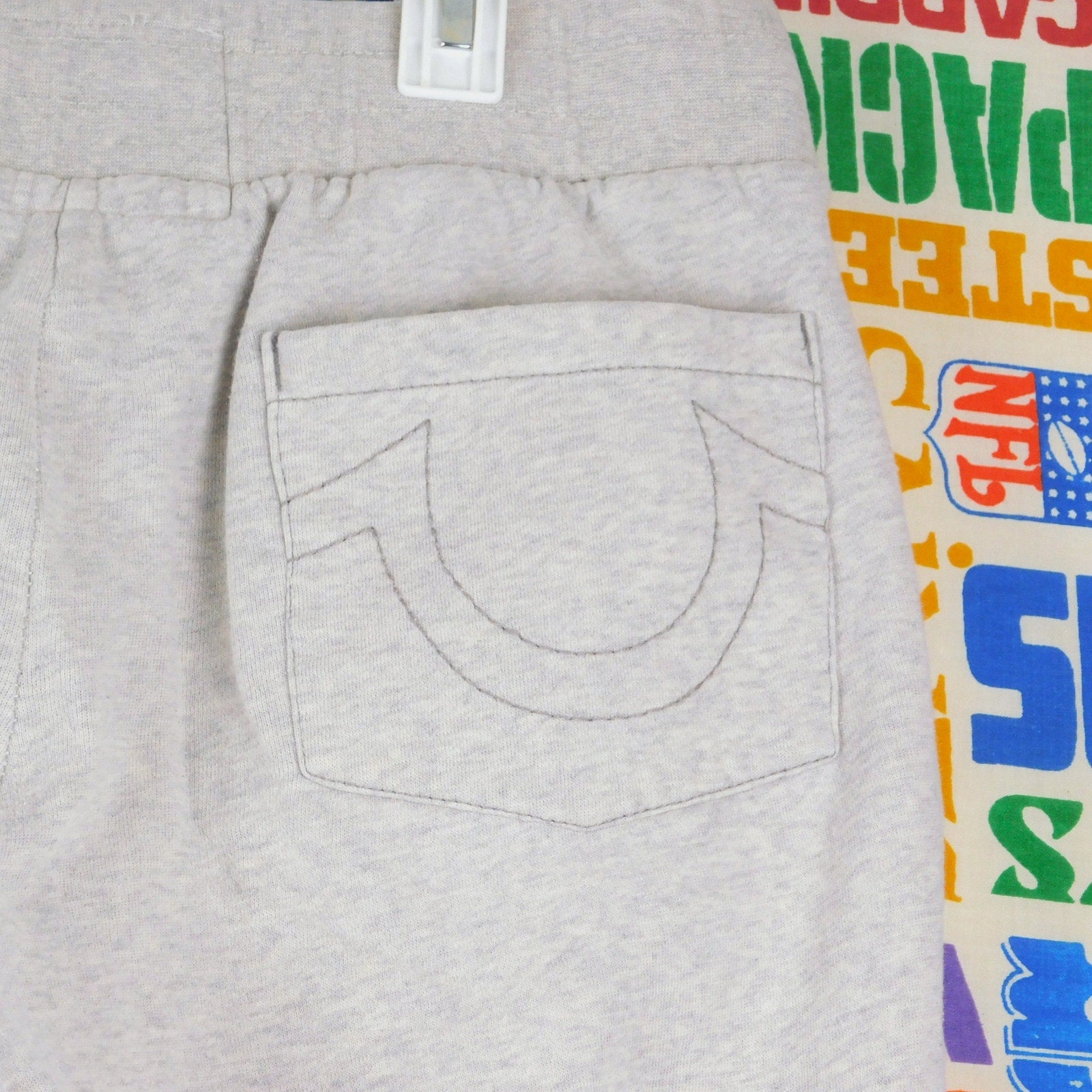 True Religion Sweatpants Size M Joggers Gray Drawstring Navy Blue Horseshoe Logo