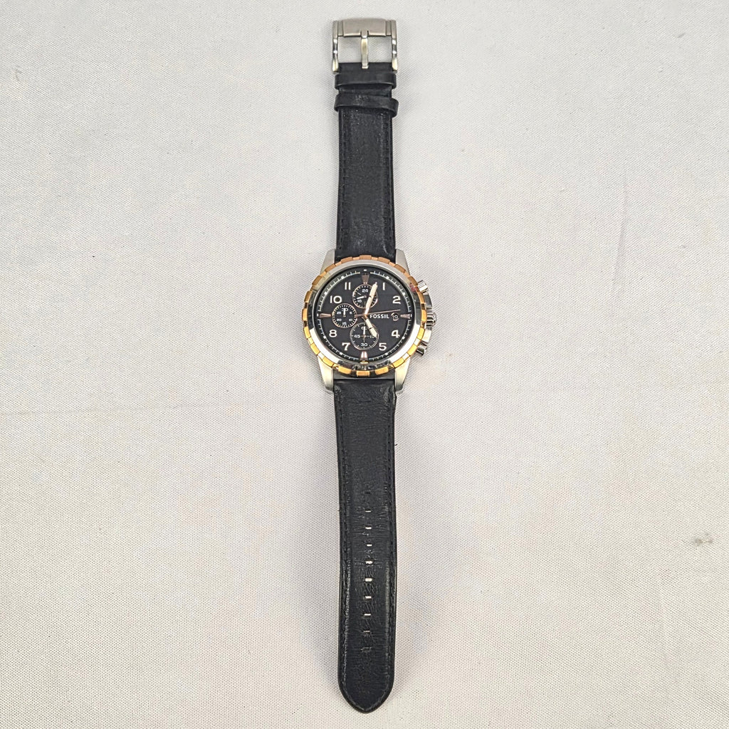 Fossil Dean FS4545 Mens Watch Chronograph Black Dial Leather Band New Battery