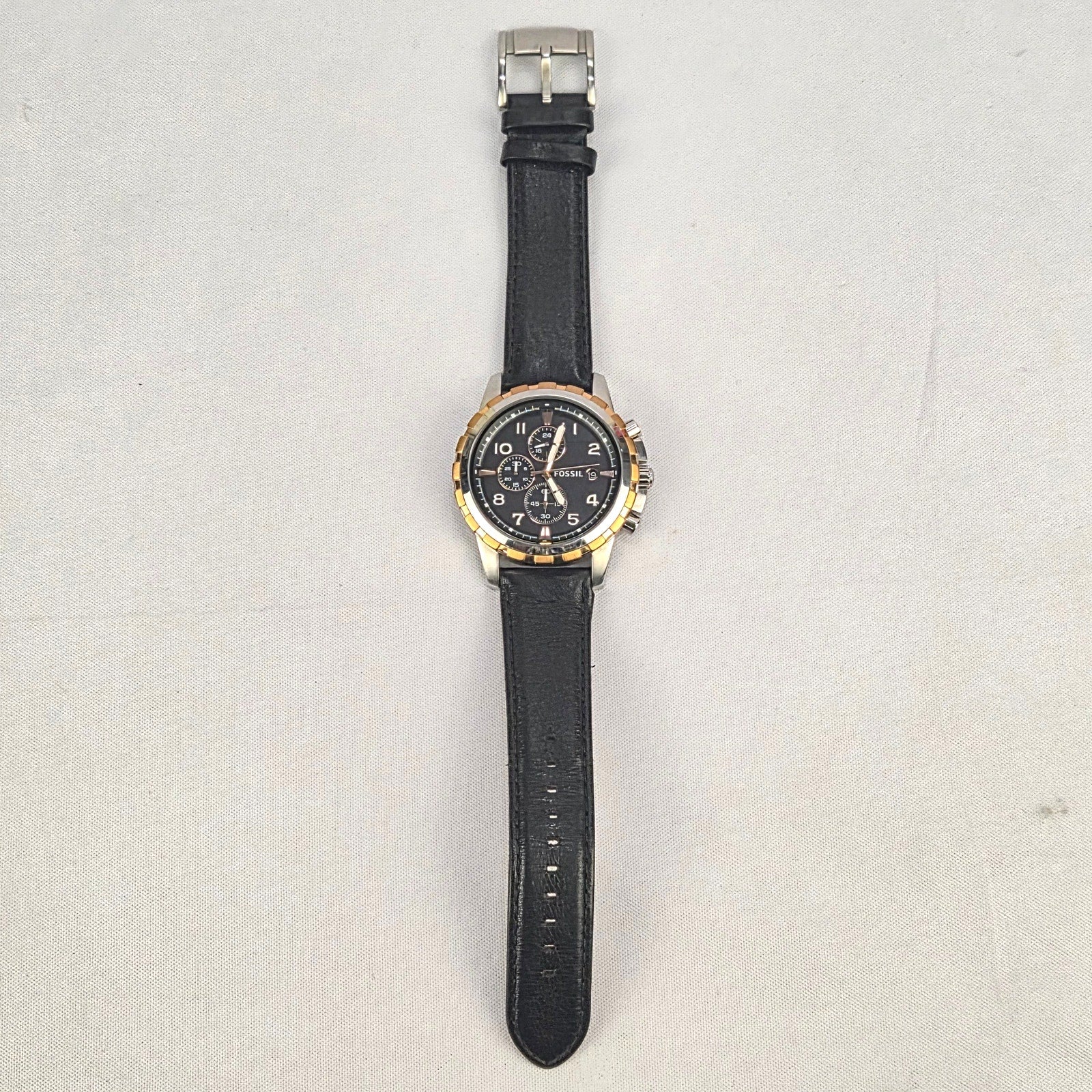 Fossil Dean FS4545 Mens Watch Chronograph Black Dial Leather Band New Battery