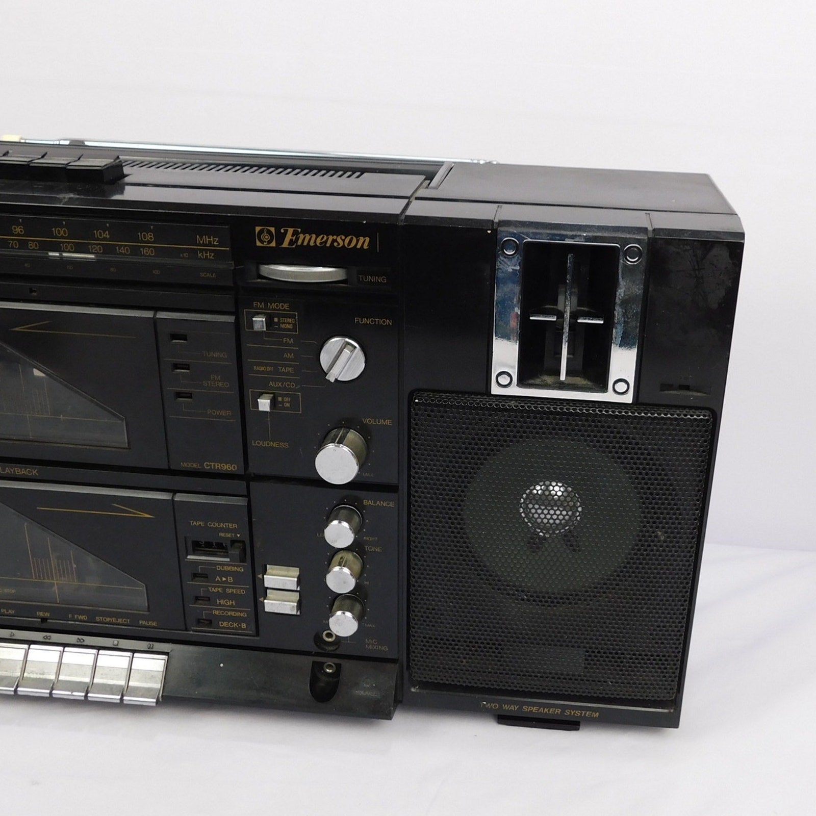 Vintage Emerson CTR960 Dual Cassette AM/FM Boombox Tested Works New Belts (see item description)