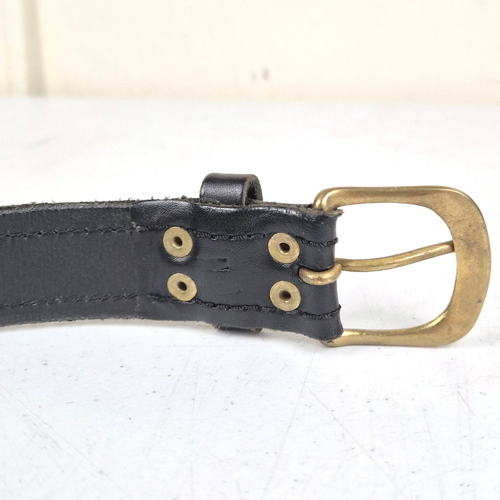 Vintage ZINJ Black Leather Aztec Beaded Belt - Fits 38-43" Waists