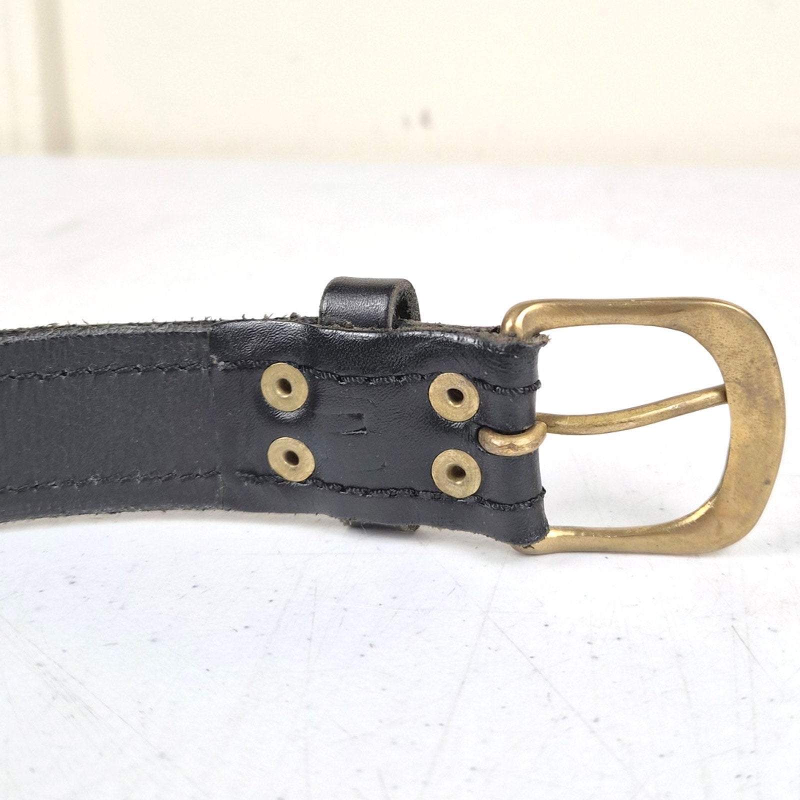 Vintage ZINJ Black Leather Aztec Beaded Belt - Fits 38-43" Waists