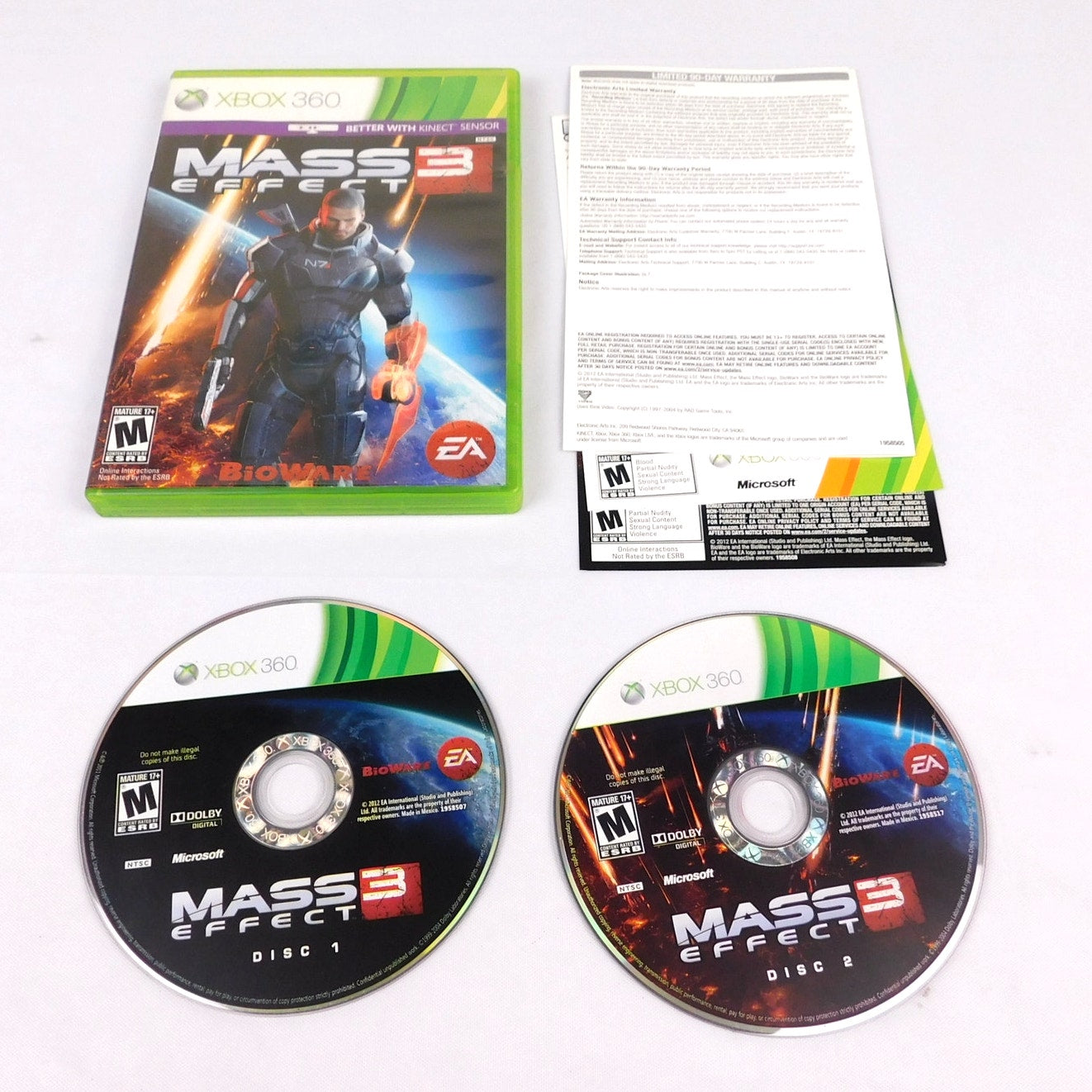 Mass Effect 3 Microsoft Xbox 360 Tested Working Complete CIB 2 Discs