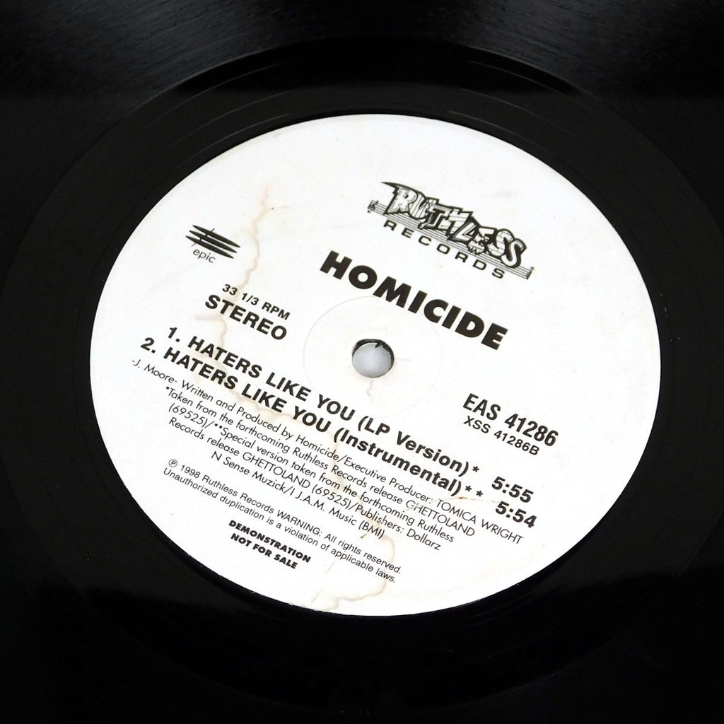 Homicide Neva Say Promo Vinyl LP Single 1998 Ruthless Records EAS 41286
