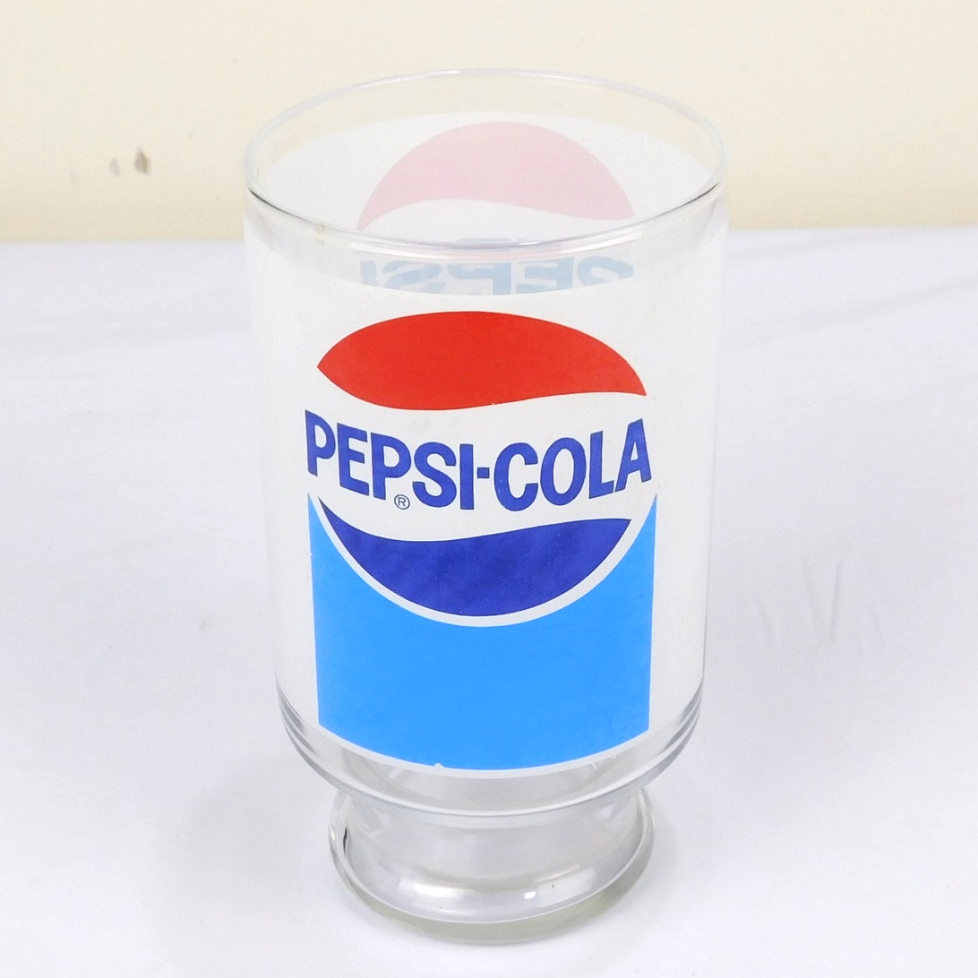 Vintage Pepsi Cola Pedestal Fountain Glass Red White Blue Soda Cup 32 Ounce
