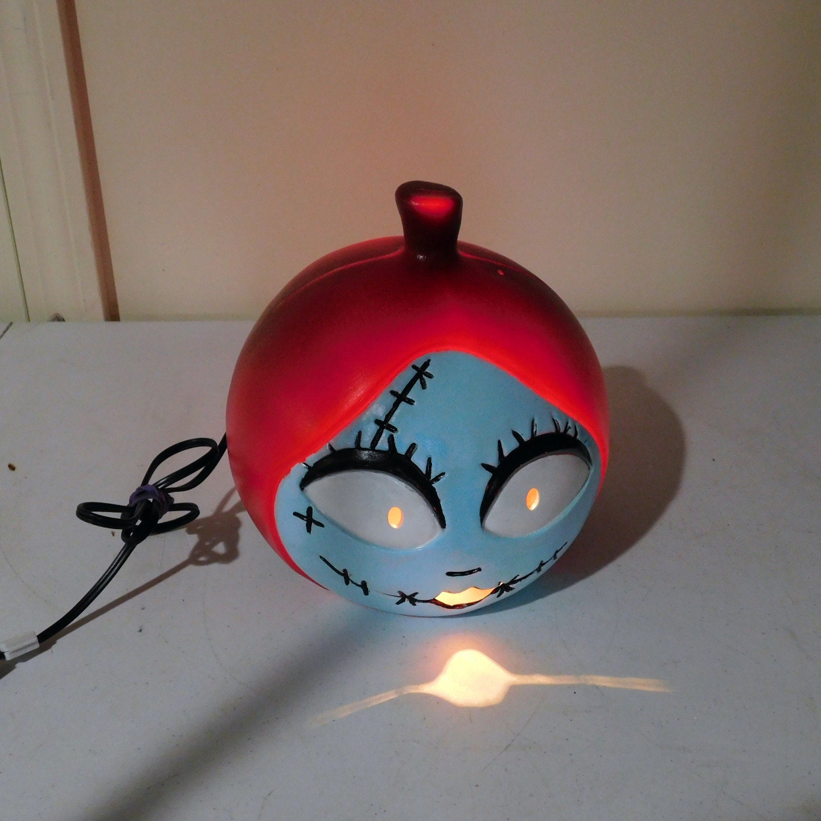 Nightmare Before Christmas Sally Light Up Blow Mold Pumpkin Head Hand Repainted
