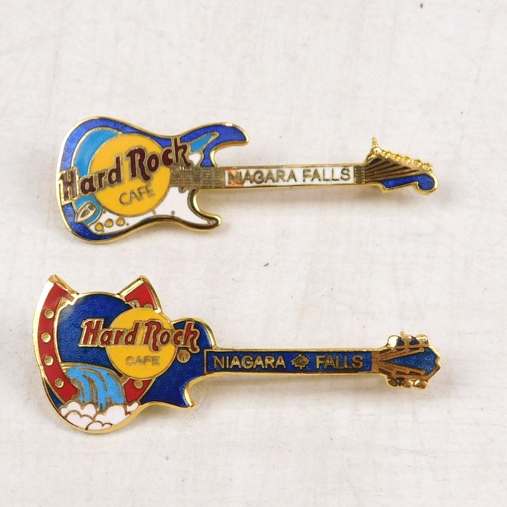 Hard Rock Cafe Niagara Falls Guitar Pins Lot of 2 Gold Tone Enamel 2.25 Inch