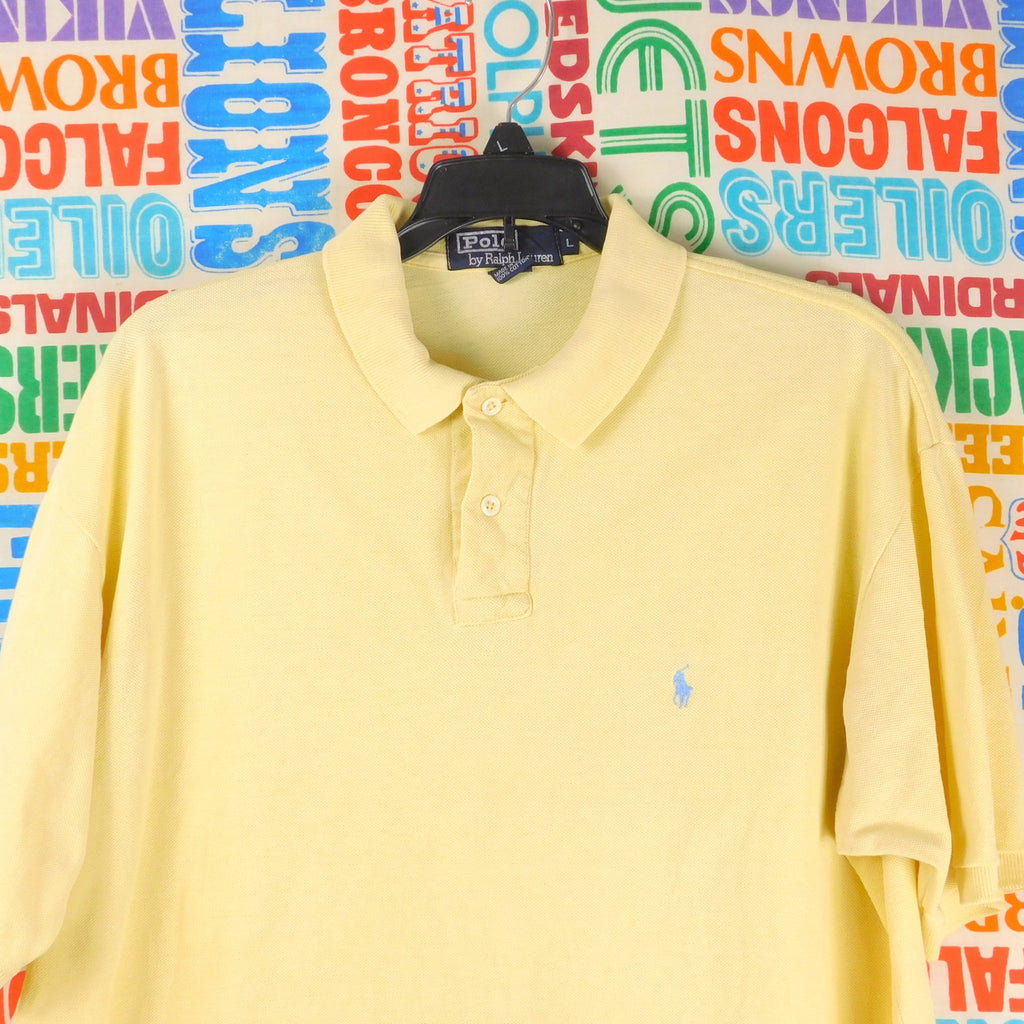 Polo By Ralph Lauren Polo Shirt Size L Pale Yellow Blue Pony Vintage 90s
