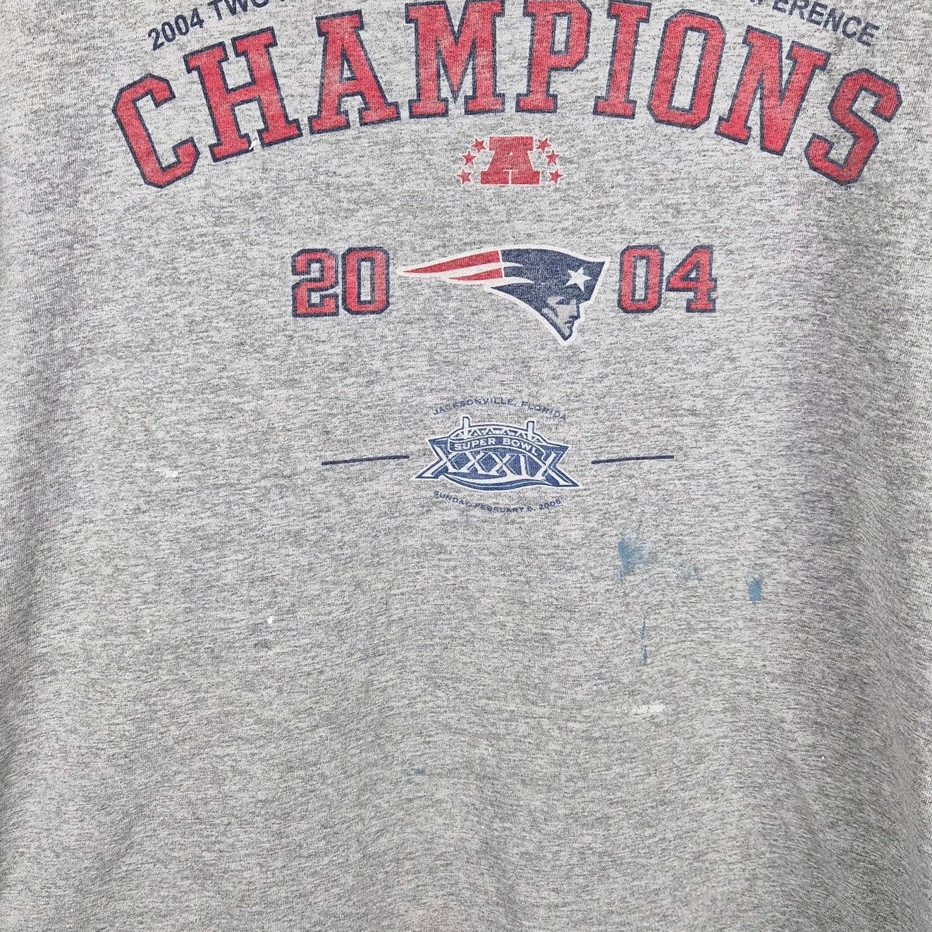 Y2K New England Patriots 2 In A Row AFC Champs T Shirt - Size L (Flawed)