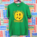 Vintage Smiley Face Stressed Out T Shirt Size M Green Yellow 90s