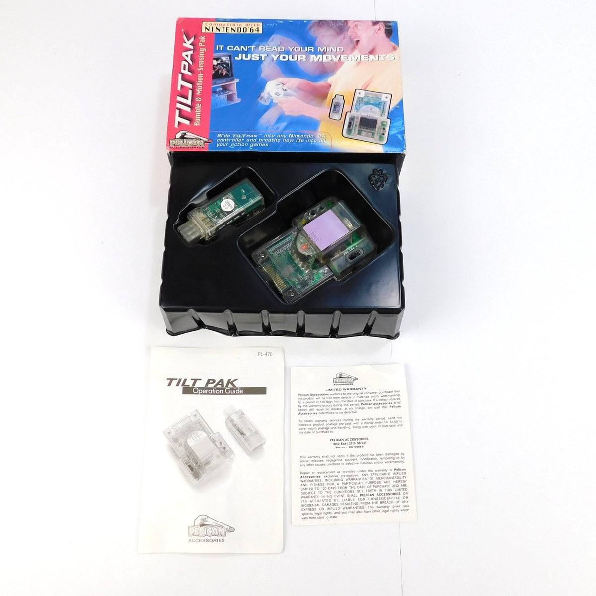 Pelican Tilt Pak PL-470 Nintendo 64 N64 Motion Rumble Pak CIB Tested 1999