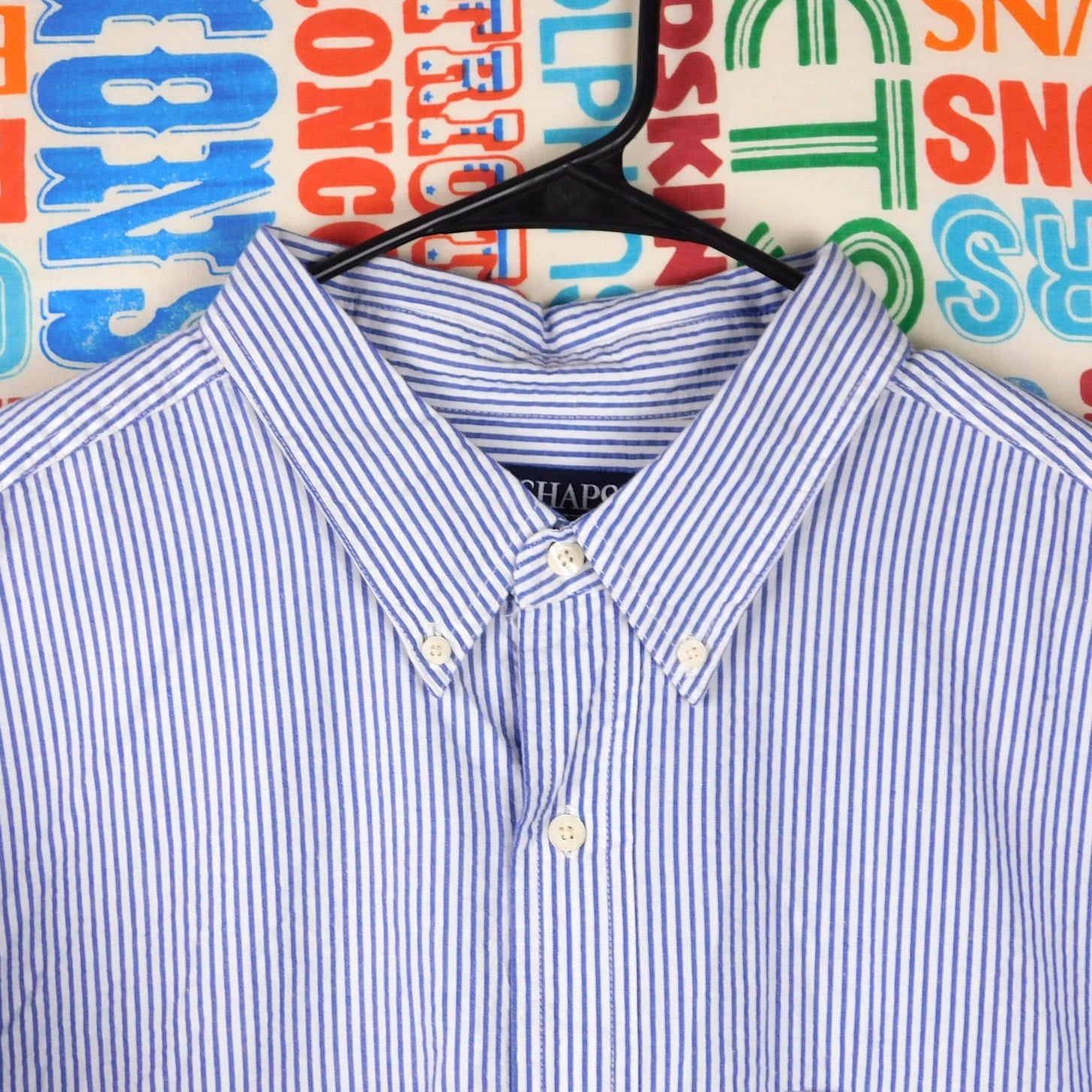 Chaps Seersucker Short Sleeve Button Down Shirt - Size 2XL