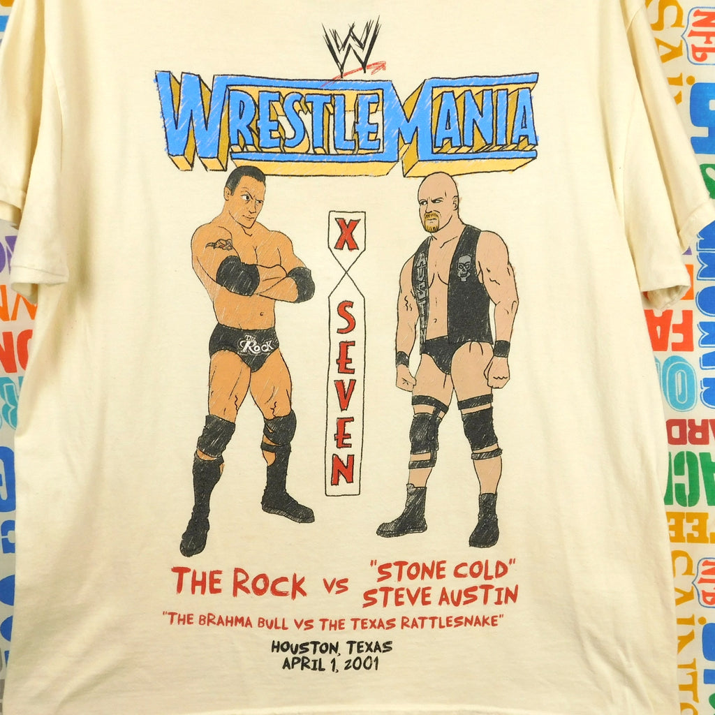 WWE Legends Wrestlemania X7 Rock Vs Stone Cold Cartoon Tee - Size L