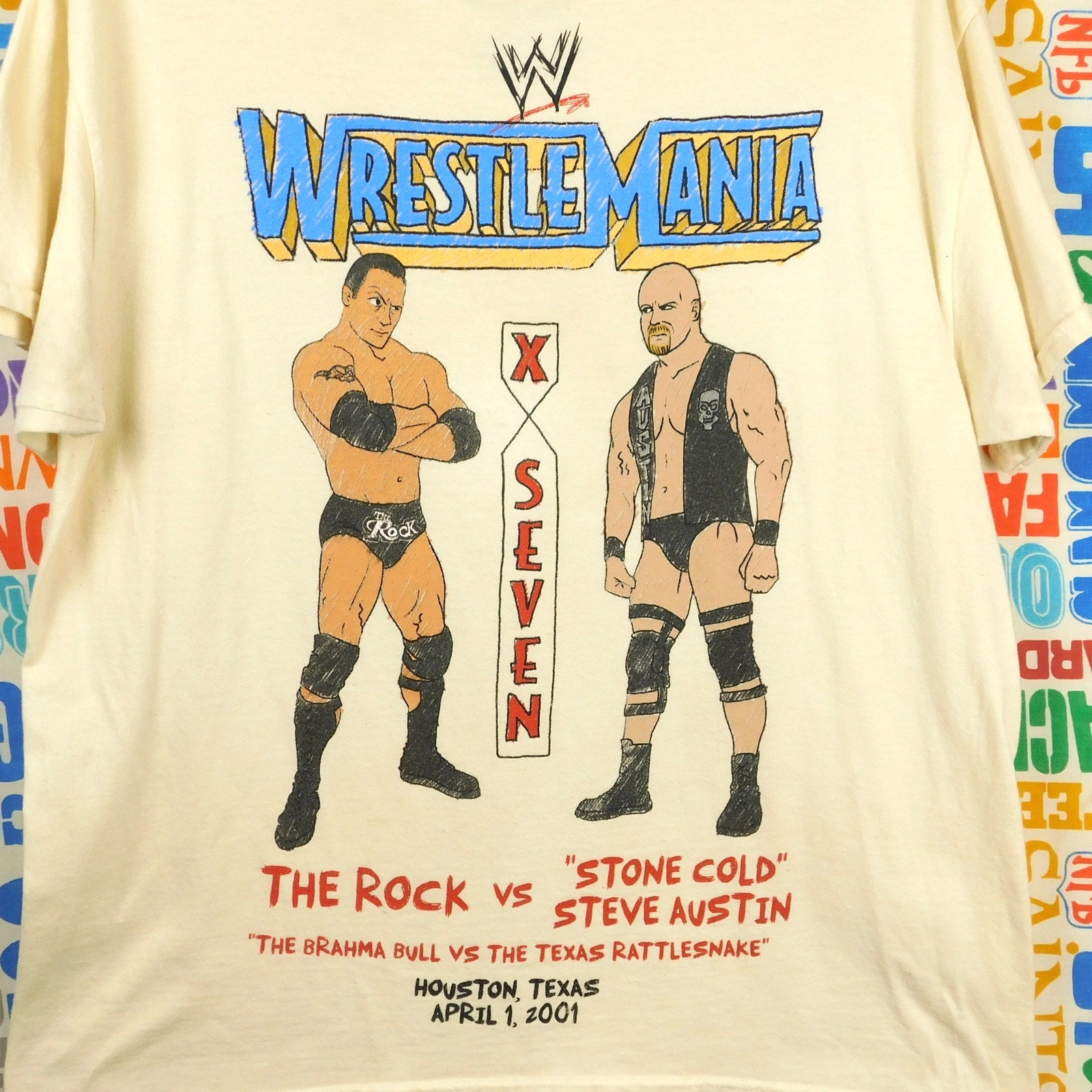 WWE Legends Wrestlemania X7 Rock Vs Stone Cold Cartoon Tee - Size L