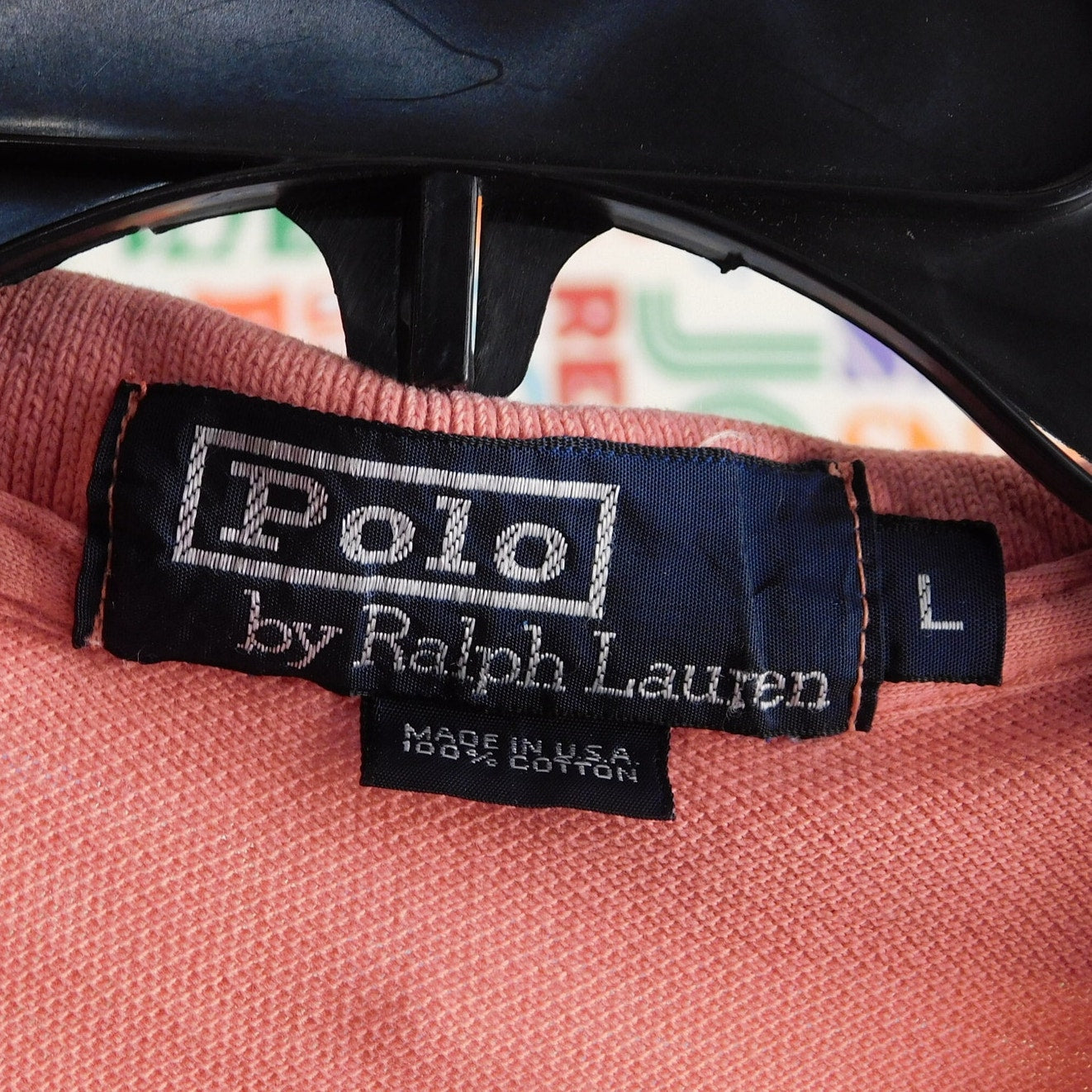 Polo By Ralph Lauren Polo Shirt Size L Salmon Pink Blue Pony Vintage 90s