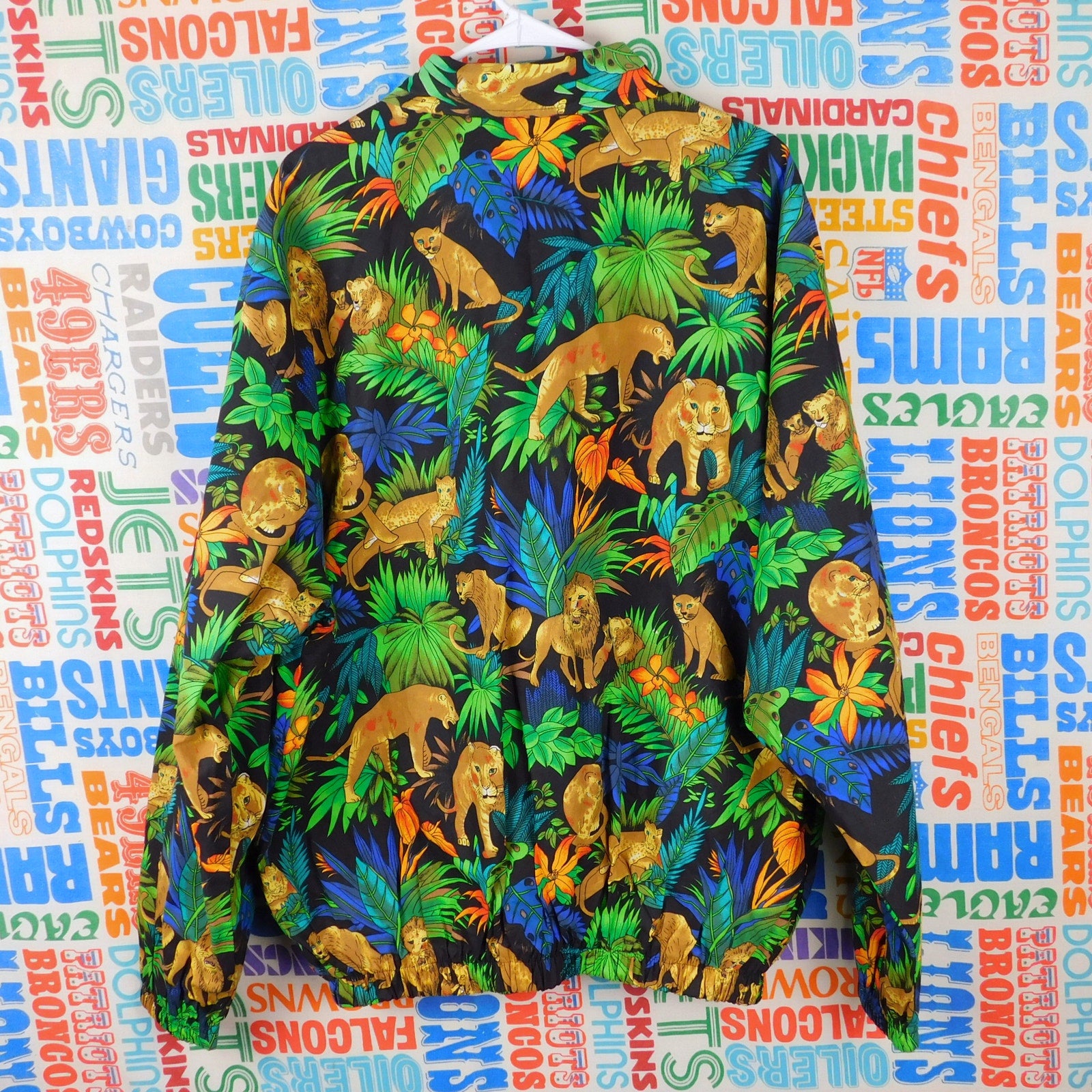 Vintage 90s All Over Jungle Print Jacket XL Full Zip Collared Loud Retro AOP