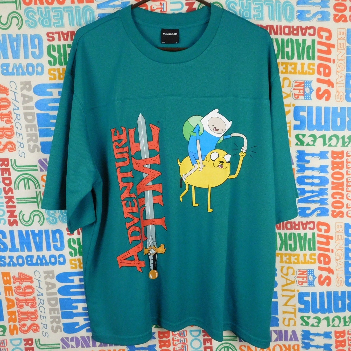 DUMBGOOD Adventure Time Finn & Jake Mesh Jersey Size L New Green